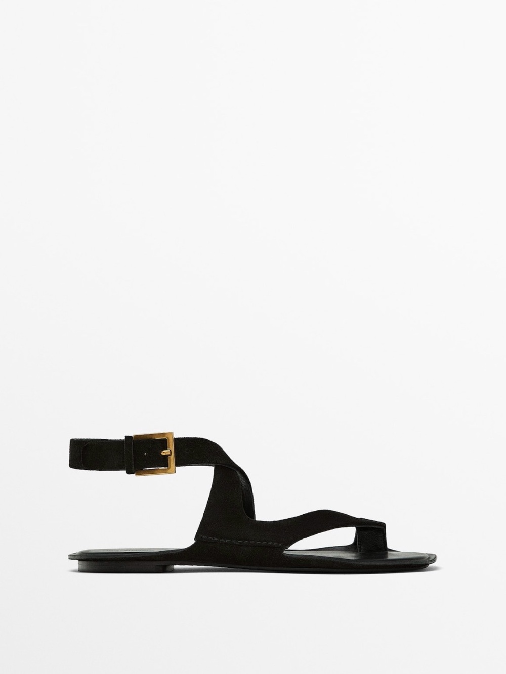 Massimo Dutti Black Split Suede Flat Sandal - Size 38 - BNWT